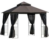 Outsunny Pavillon de jardin tonnelle barnum double toit anti-UV 4 parois en maille toiles moustiquaires 3 x 3 x 2,7 m café 84C-184CF 3662970082157