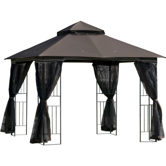 Outsunny Pavillon de jardin tonnelle barnum double toit anti-UV 4 parois en maille toiles moustiquaires 3 x 3 x 2,7 m café 84C-184CF 3662970082157