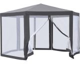 Outsunny Tonnelle barnum tente de réception hexagonale 10 m² style cosy métal polyester haute densité 84C-044WT 3662970078631