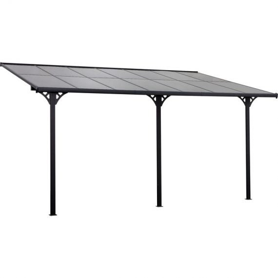 Outsunny Pergola aluminum 4 x 3 m  tonnelle adossée gazébo patio  panneau polycarbonate  avant-toit réglable  gris clair 84C-182 3662970076729