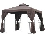 Outsunny Pavillon de jardin tonnelle tente de fête réception gazebo style colonial double toit toiles latérales amovibles tissu polyeter métal brun 84C-043BN 3662970080368